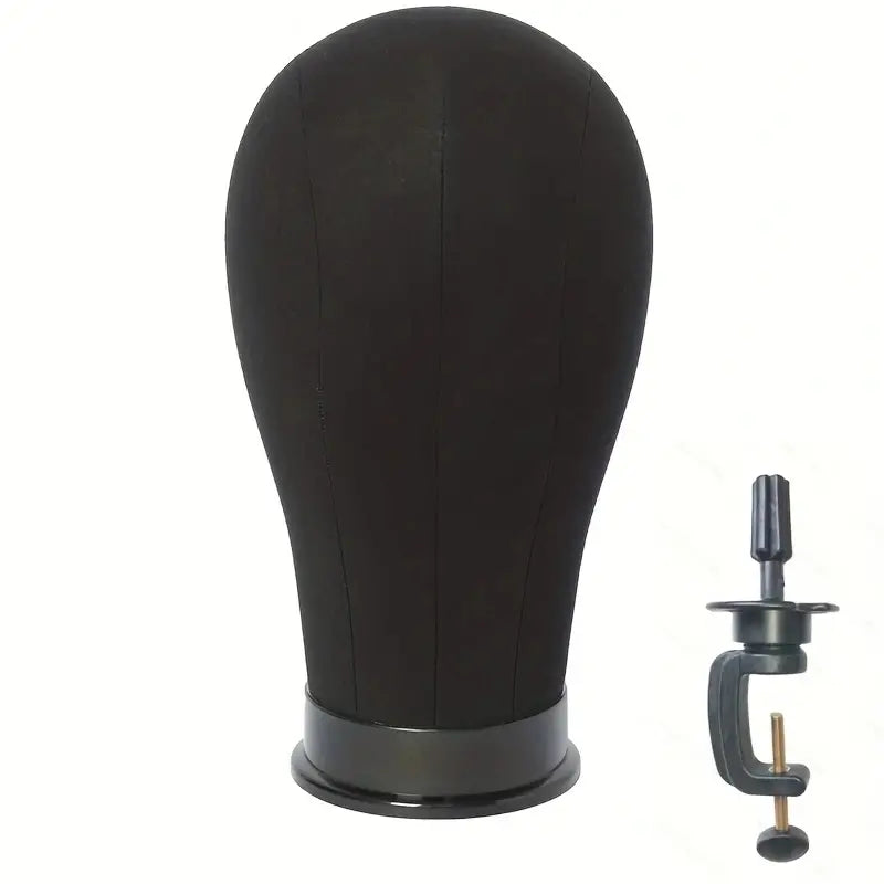 Black Canvas Wig Manikin Head with FREE Clamp Holder