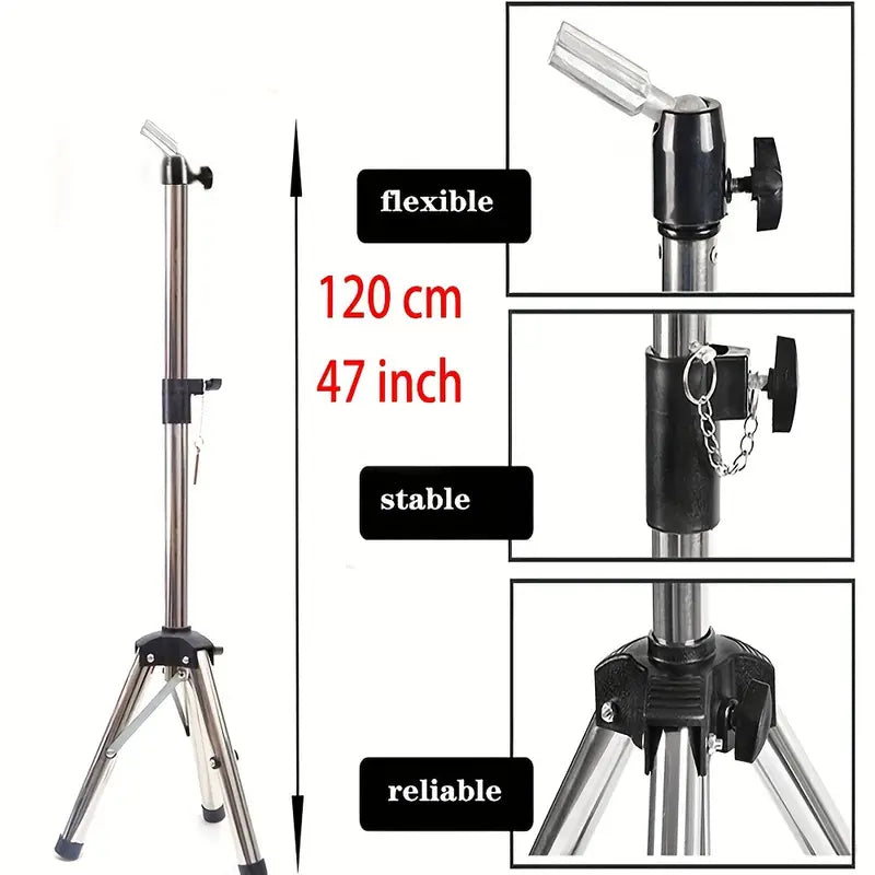 Heavy Duty Wig Stand Tripod - 120cm - Fully Adjustable - Black