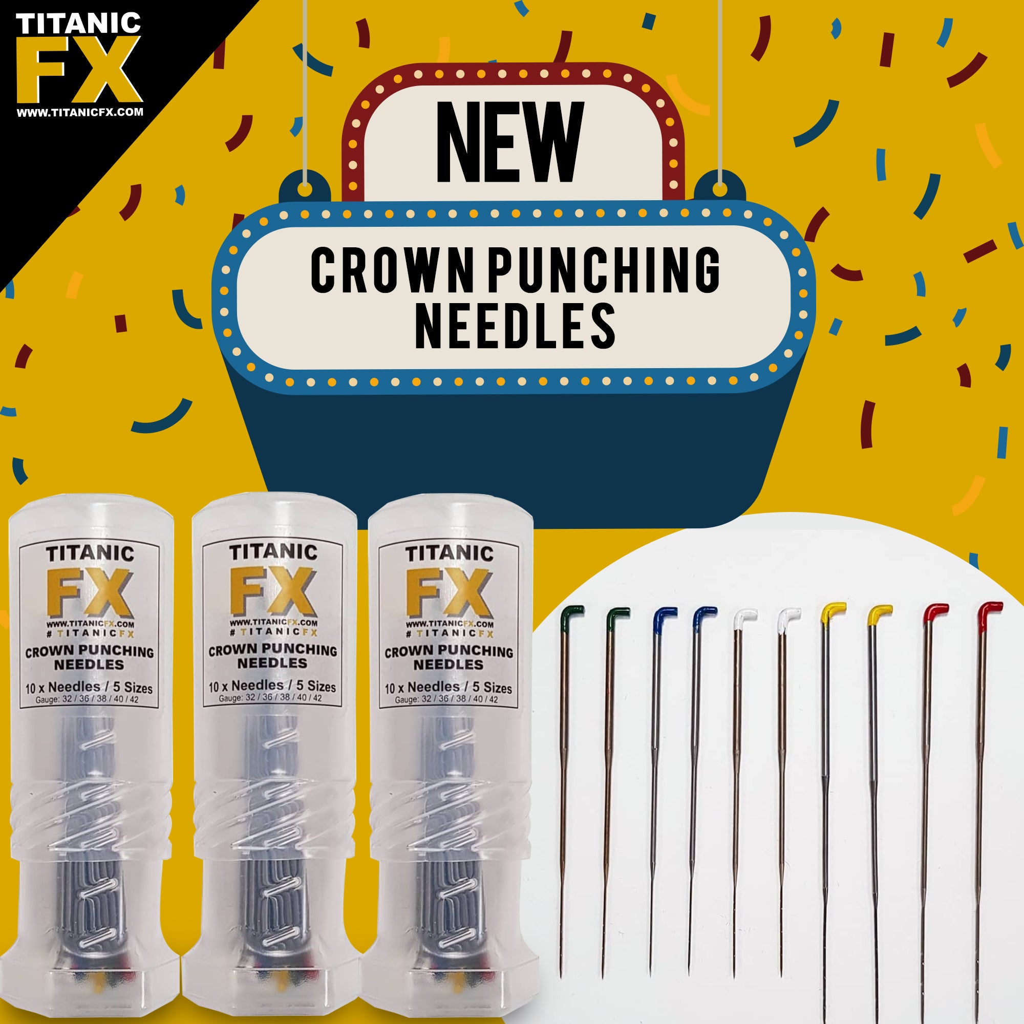 Titanic FX Crown Punching Needles Set with Mini Twist up Protector Tube (10 needles / 5 sizes), Wig Making, Titanic FX, Titanic FX, Titanic FX Store, Prosthetic, Makeup, MUA, SFX, FX Makeup, Belfast, UK, Europe, Northern Ireland, NI