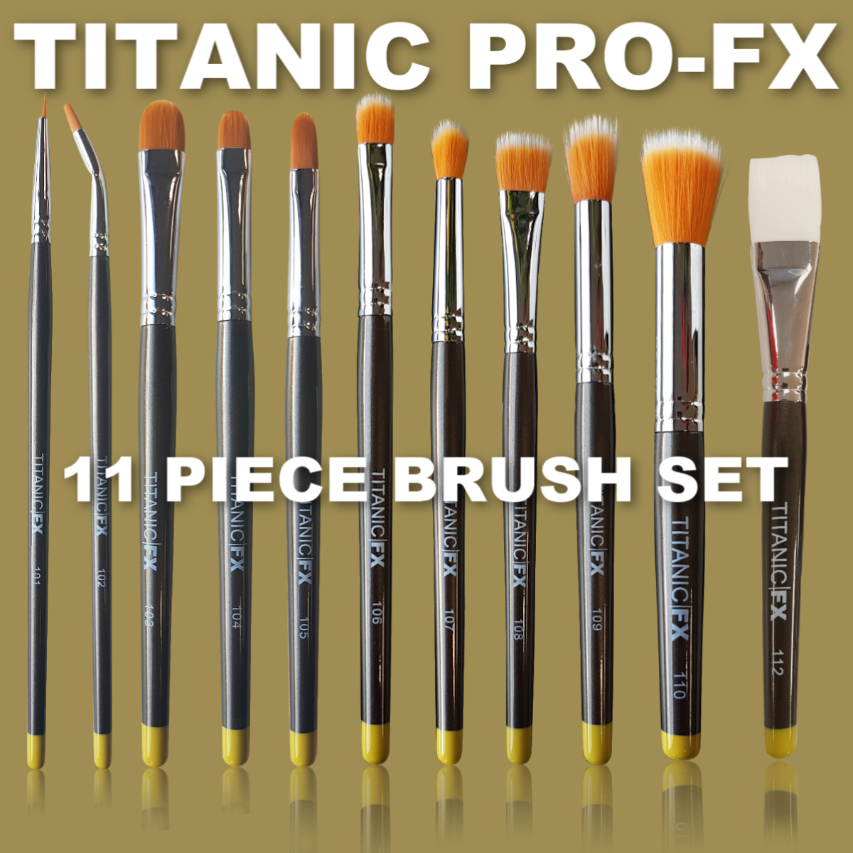 Titanic Pro-FX 11 Piece Brush Collection, Tools, Titanic FX, Titanic FX, Titanic FX Store, Prosthetic, Makeup, MUA, SFX, FX Makeup, Belfast, UK, Europe, Northern Ireland, NI