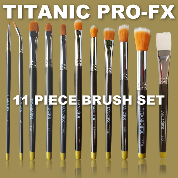 Titanic Pro-FX 11 Piece Brush Collection, Tools, Titanic FX, Titanic FX, Titanic FX Store, Prosthetic, Makeup, MUA, SFX, FX Makeup, Belfast, UK, Europe, Northern Ireland, NI