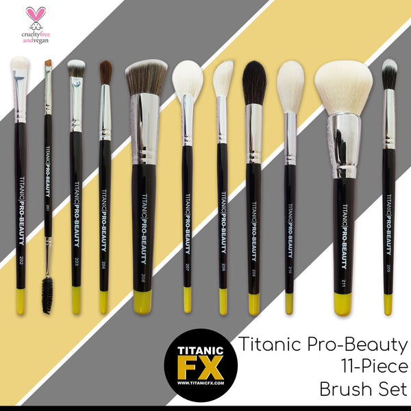 NEW: Titanic Pro-Beauty Brush 11-Piece Complete Brush Set, Tools, Titanic FX, Titanic FX, Titanic FX Store, Prosthetic, Makeup, MUA, SFX, FX Makeup, Belfast, UK, Europe, Northern Ireland, NI