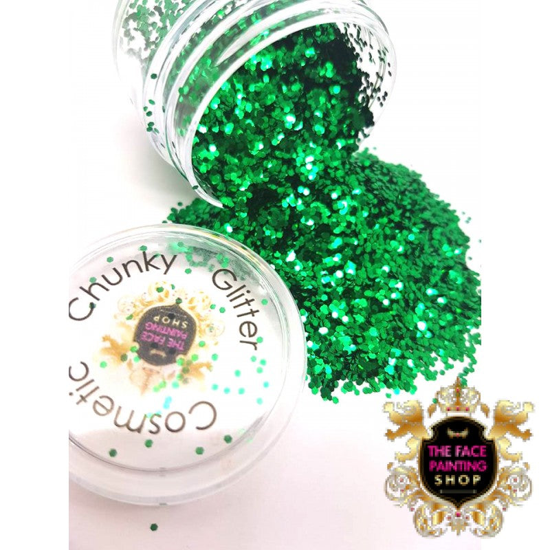 'Emerald Green' Chunky Glitter - The Facepainting Shop, Glitter, The Facepainting Shop, Titanic FX, Titanic FX Store, Prosthetic, Makeup, MUA, SFX, FX Makeup, Belfast, UK, Europe, Northern Ireland, NI